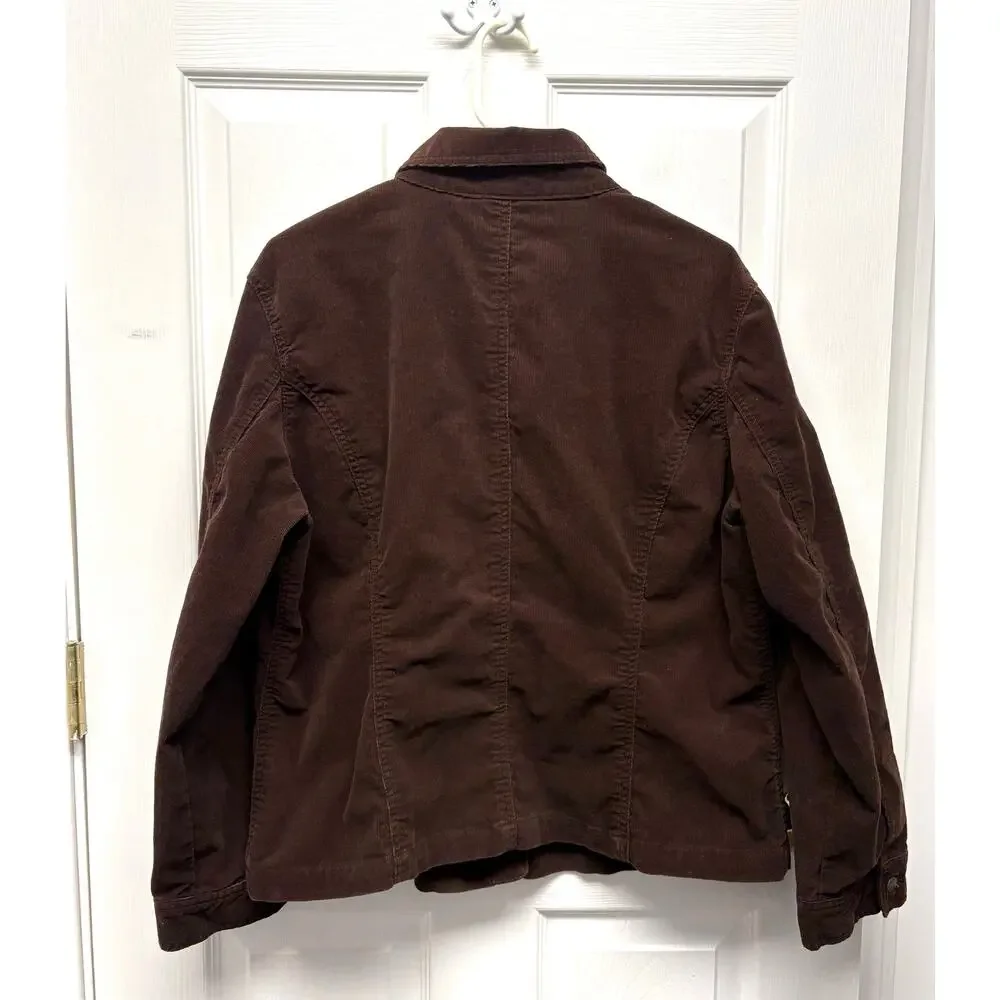 Chico’s Jacket Brown Corduroy Barn Coat Women’s XL Cotton Button Front Utility